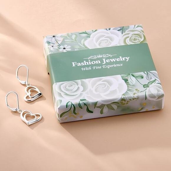 14K Gold Plated Heart Dangle Earrings Drop Leverback Earring for Trendy Women - Picture 5 of 5